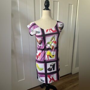 PATRICIA FIELD NY Vintage Y2K Heels Print Art Mini Dress LARGE